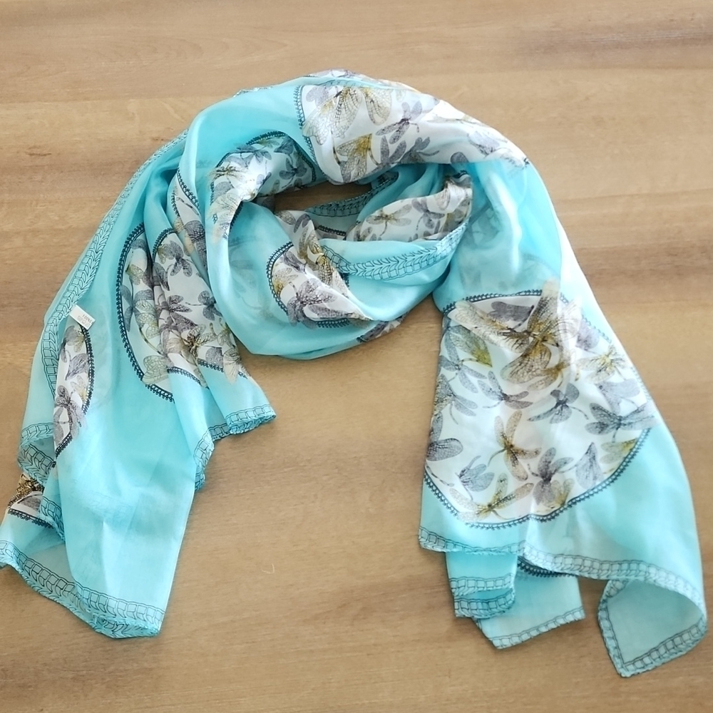 100% Silk Dragonfly Scarf – 24” x 67” NWT - Picture 2 of 7